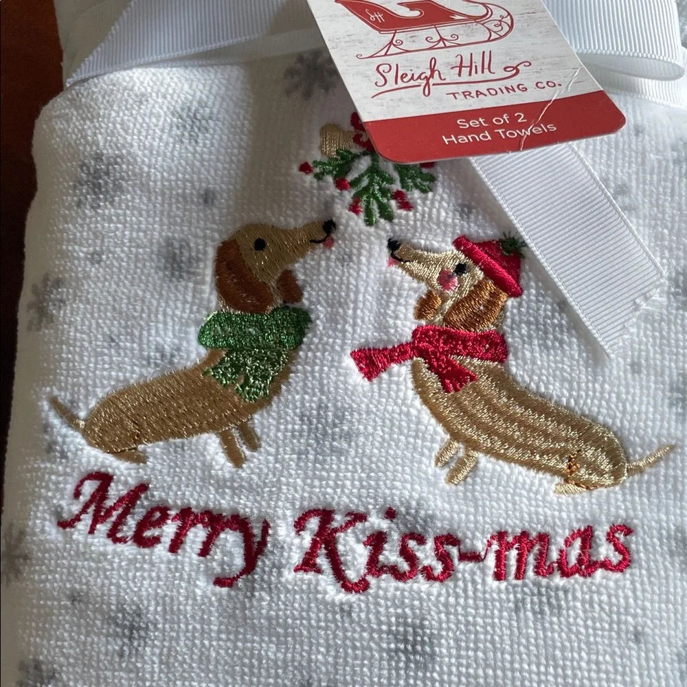 Dachshund Christmas Merry Kiss-mas hand Towels